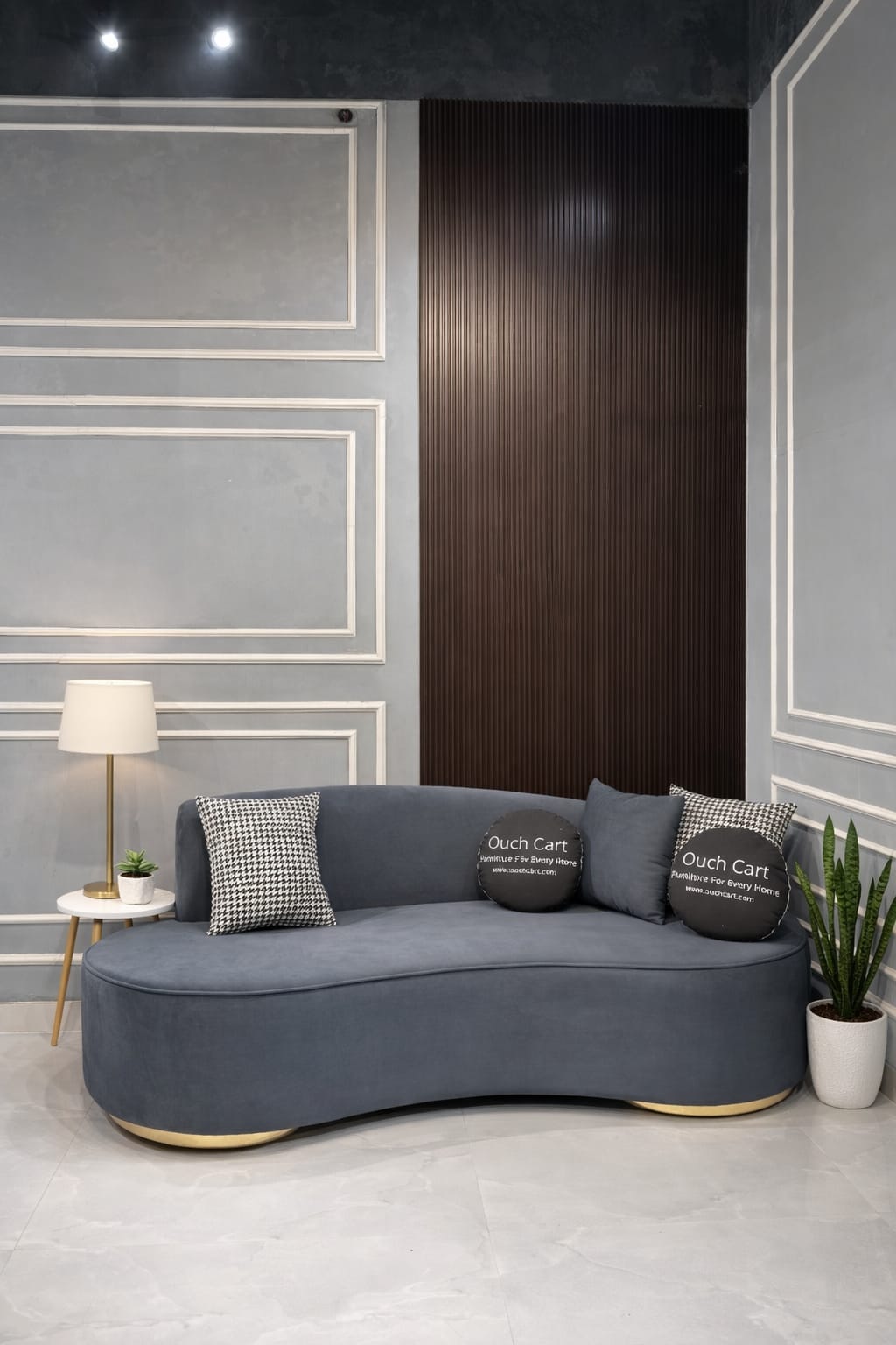 Boucle Fabric 3 Seater Curve Sofa In Melange Grey Colour