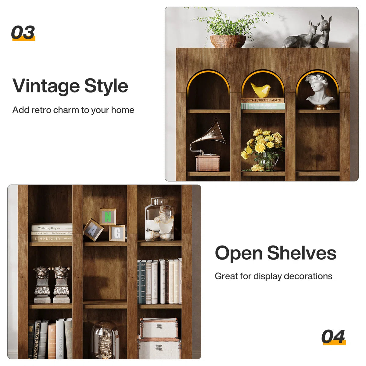 Inch Modern Wood Farmhouse Home Office Tall Bookshelf Bookcase Open Large Storage