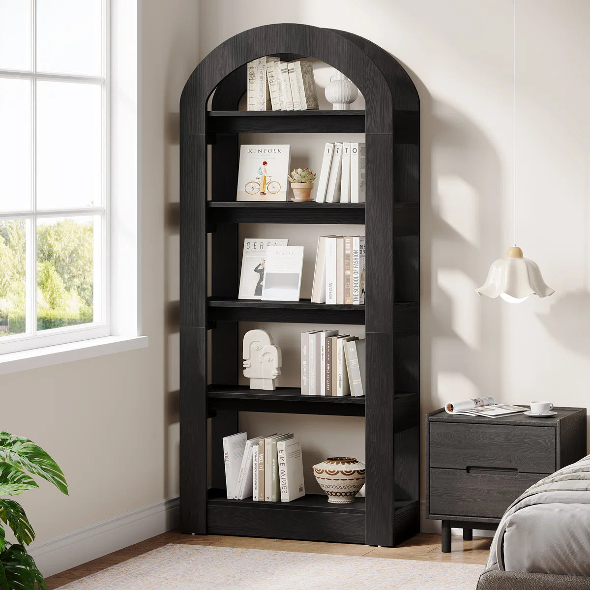 Tall Arched Bookcase, Modern Open Bookshelf For Home Office, Bedroom, Living Room