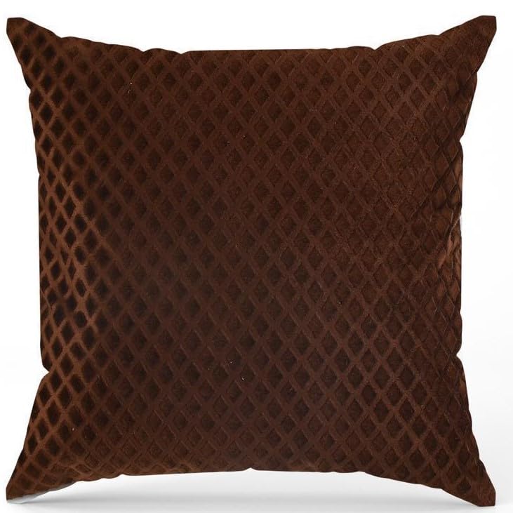 Brown Diamond Quilted Velvet Cushion Covers, 16 x 16 Inch, Set of 5 OUCH CART
