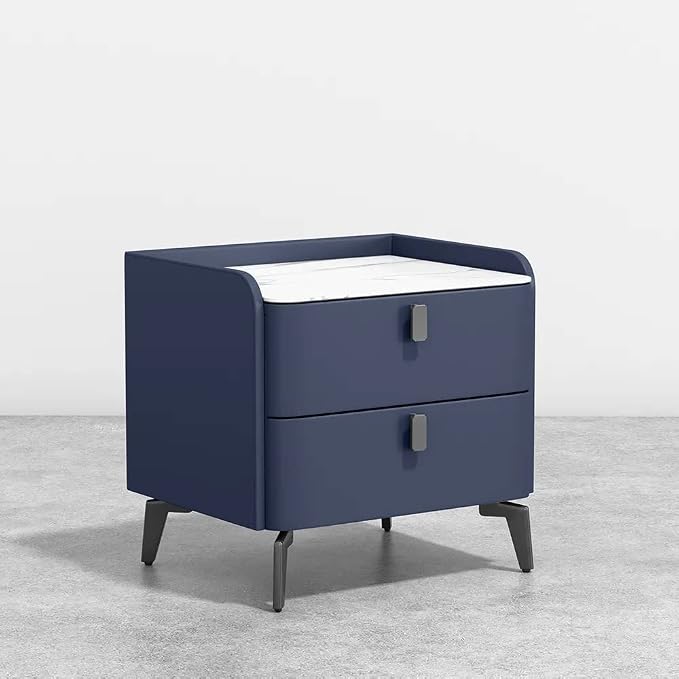 Ouch Cart Modern Blue Bedside Table with 2 Drawers & Marble Top – Top View