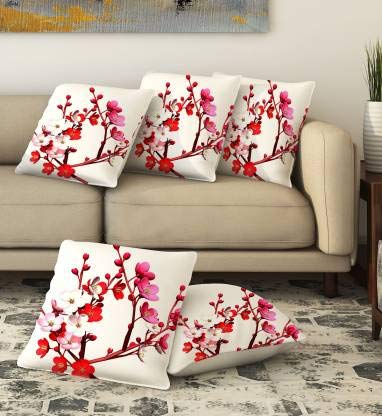 Voguish Floral Satin Cushion Covers, 16 x 16 Inch, Set of 5 OUCH CART