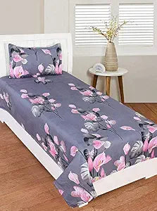 Glace Cotton Single Bed Bedsheet with 1 Pillow Cover | Frill Design, 190 Thread Count Flat Sheet for Summer OUCH CART