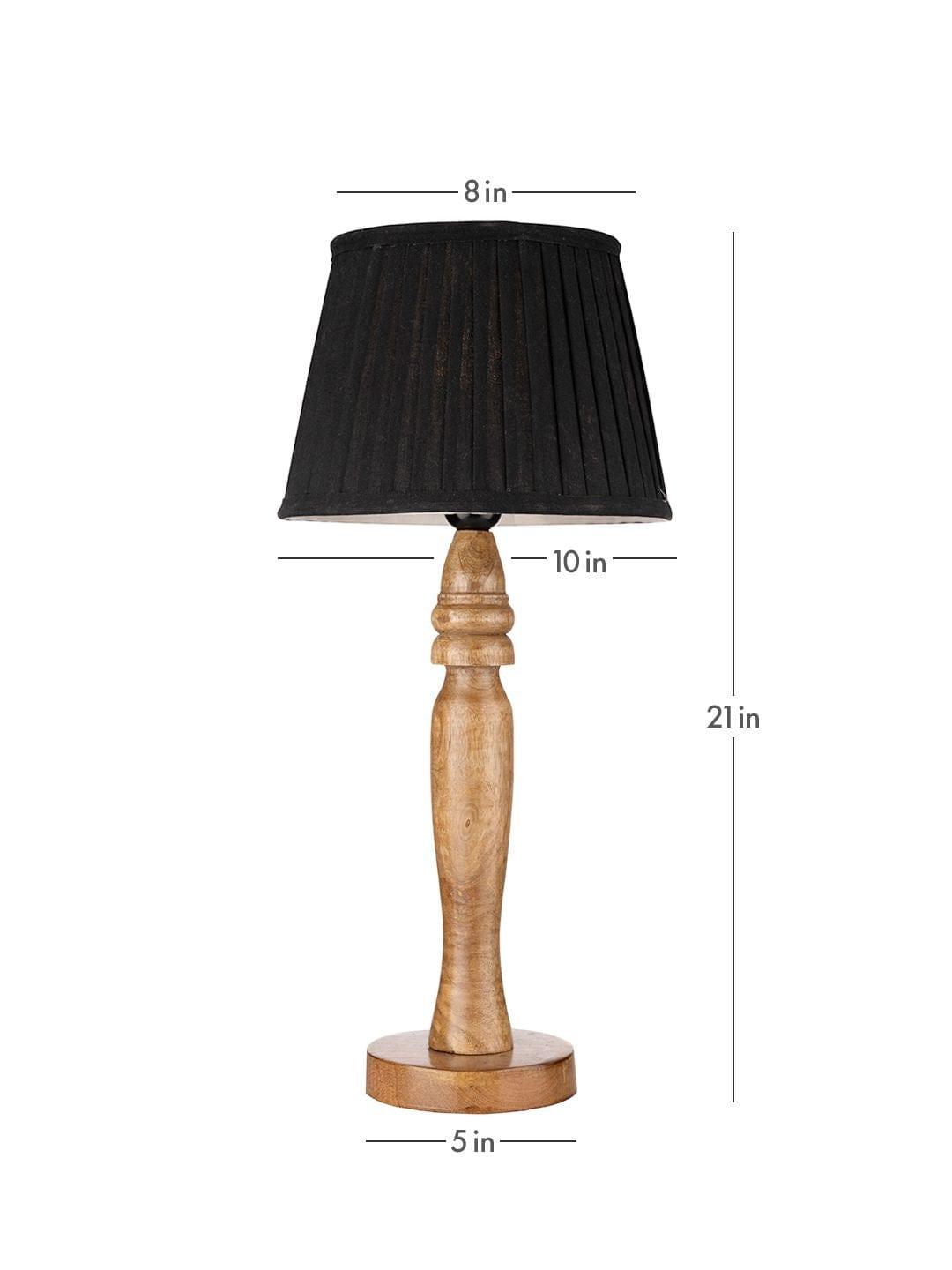 Wooden Round Brown Lamp with pleeted Black Taper soft Shade - Ouch Cart