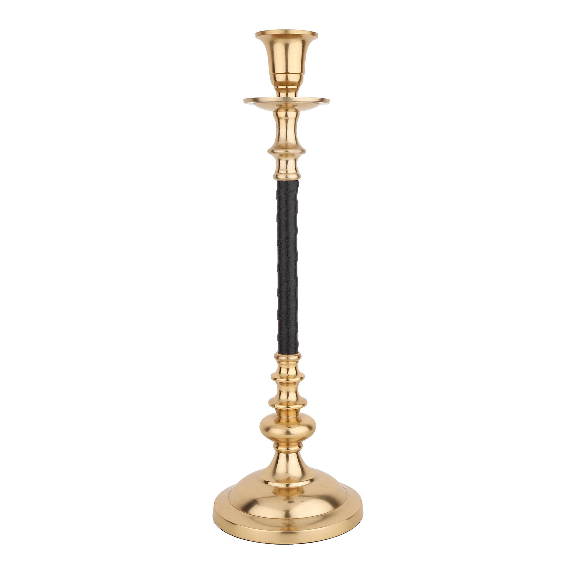 LeatherLuxe Candle holder in Brown Black Medium size