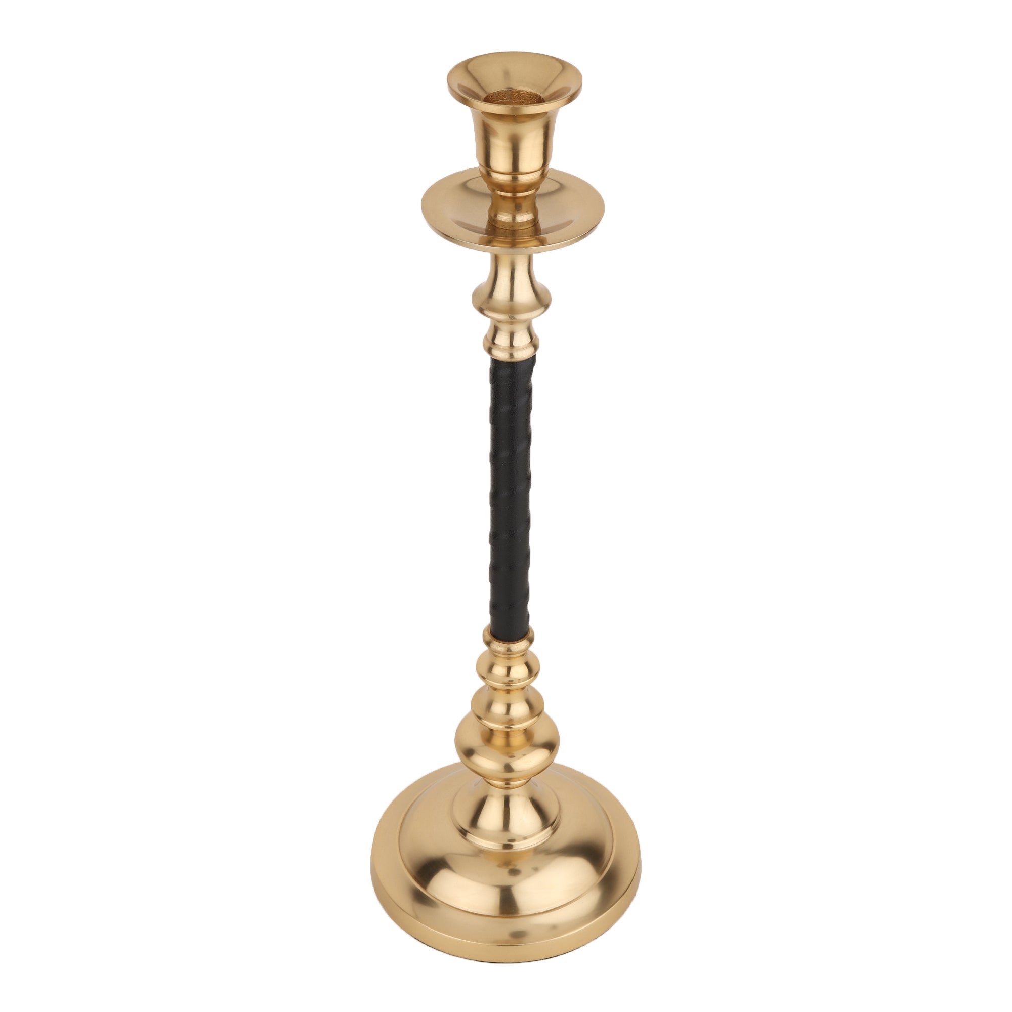 LeatherLuxe Candle holder in Brown Black Medium size M.M.I. OVERSEAS