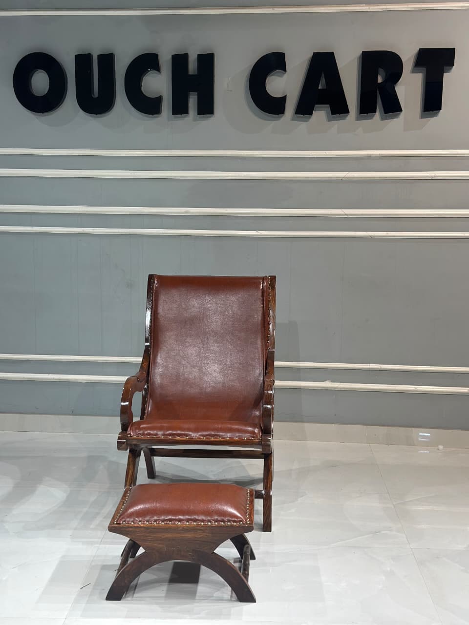 Teak Wood Armchair Lounge Chair with Ottoman