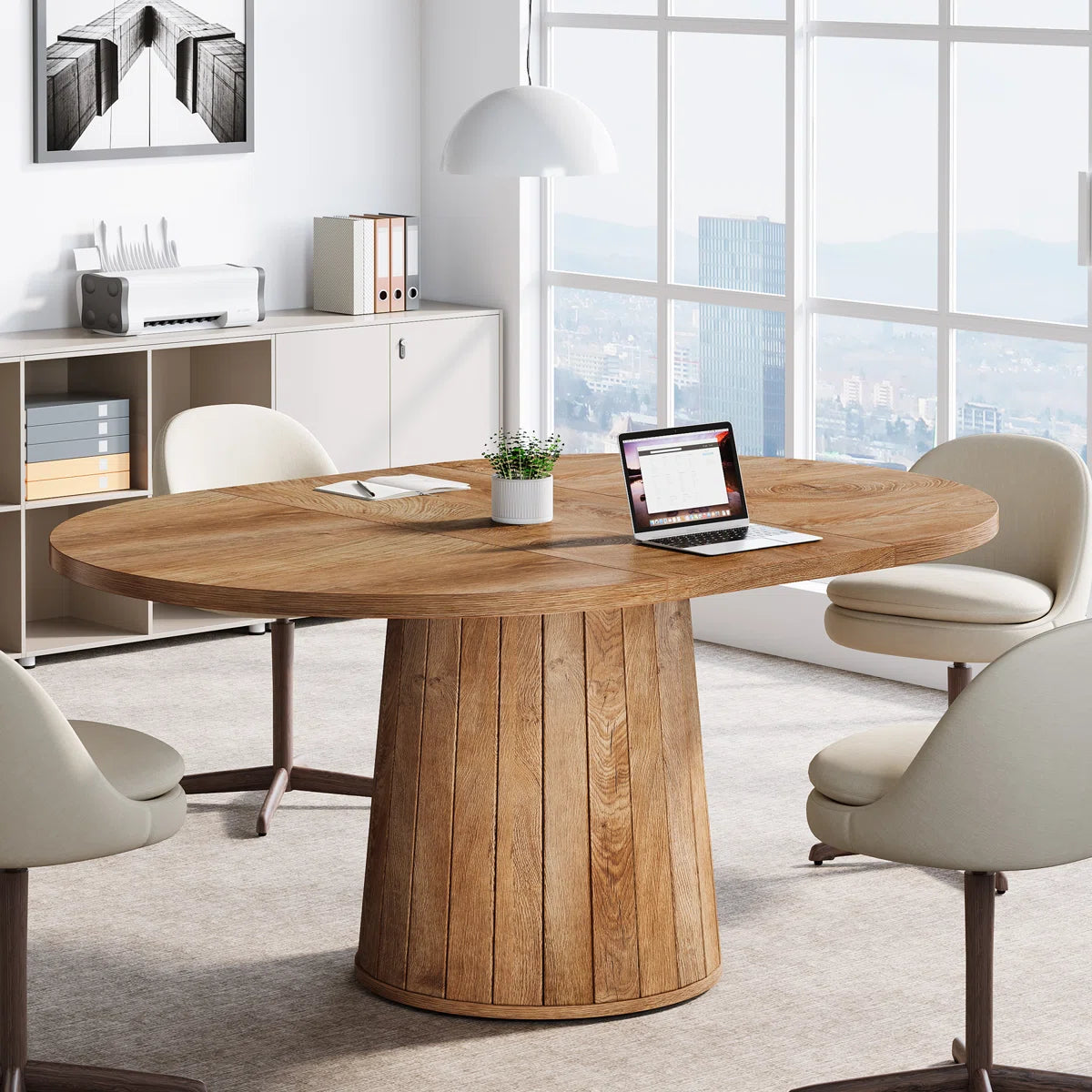 55" Oval Conference Meeting Table With Wood Base For 6 People OUCH CART