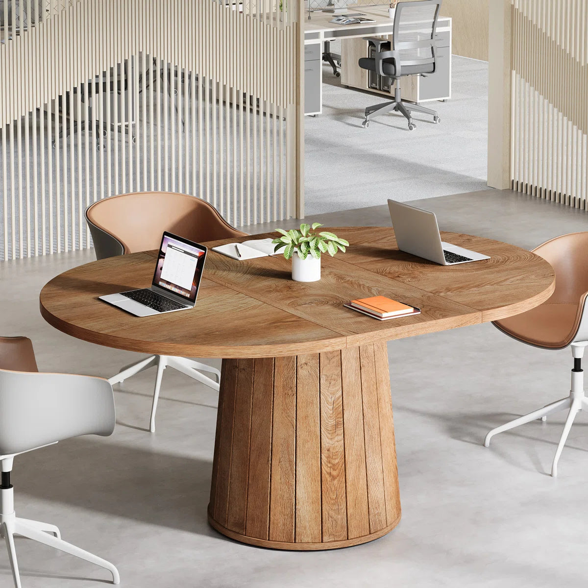 55" Oval Conference Meeting Table With Wood Base For 6 People OUCH CART