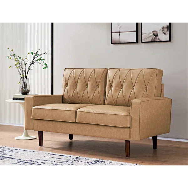 Mid-Century Modern Faux Leather Sofa