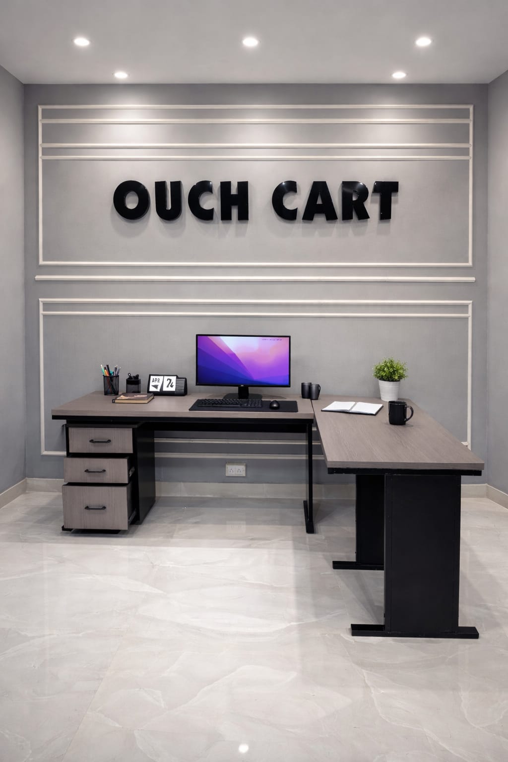 L-Shaped Metal Base Executive Desk OUCH CART
