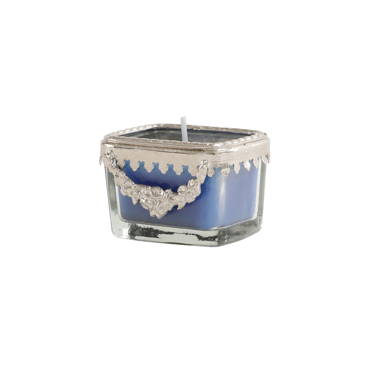 ocean breeze blue Scented candle glass jar with silver ring M.M.I. OVERSEAS