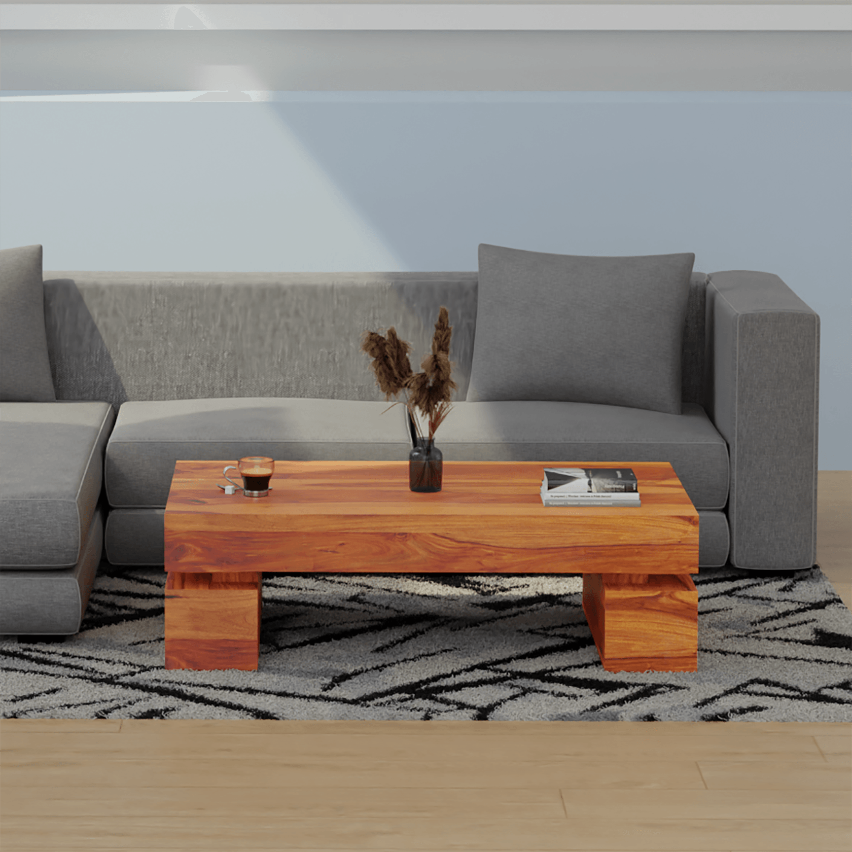 Kaffee Sheesham Wood Coffee Table In Light Reddish Honey Color - Ouch Cart