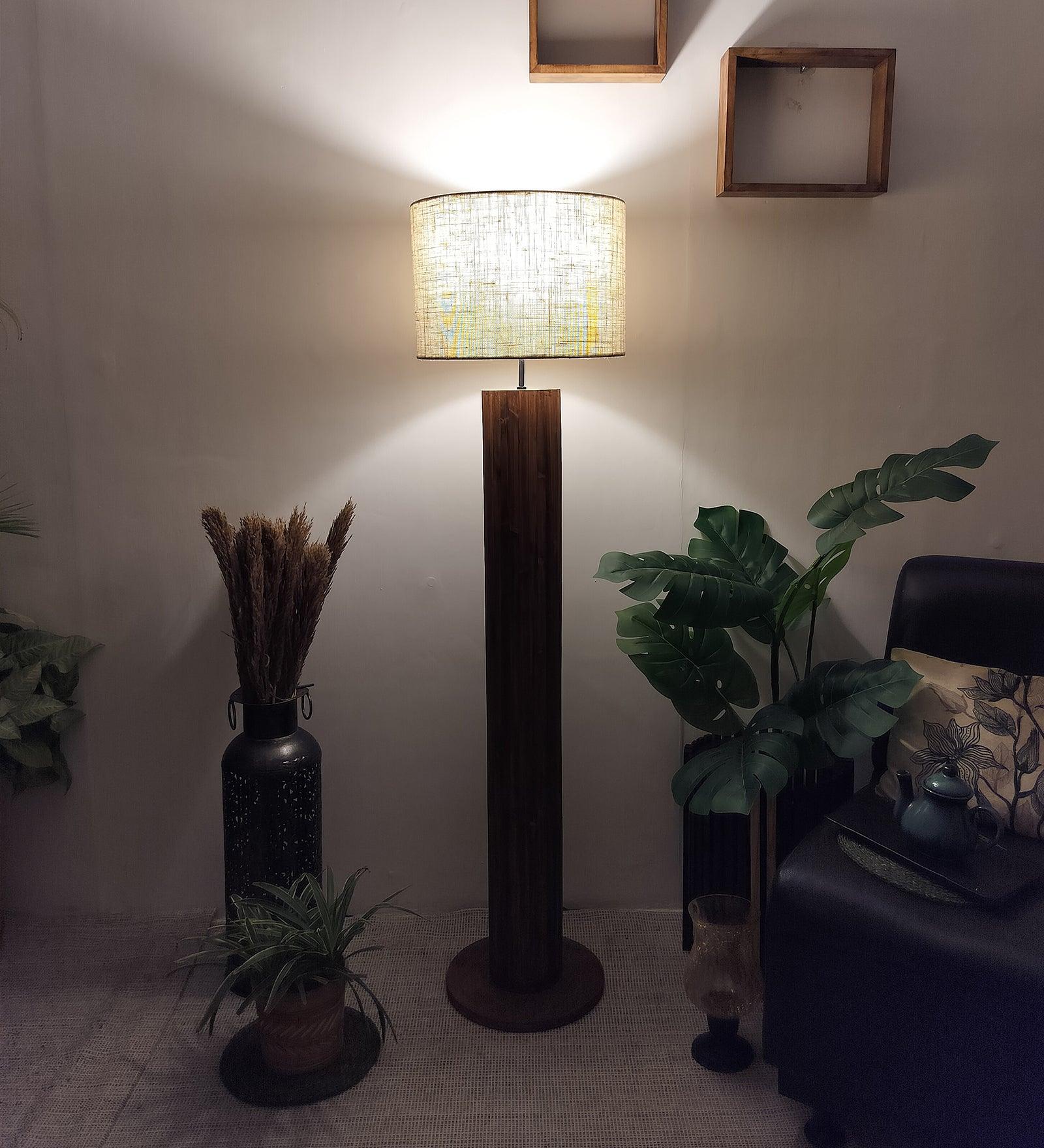 Cedar Wooden Floor Lamp with Premium Beige Fabric Lampshade (BULB NOT INCLUDED) - Ouch Cart