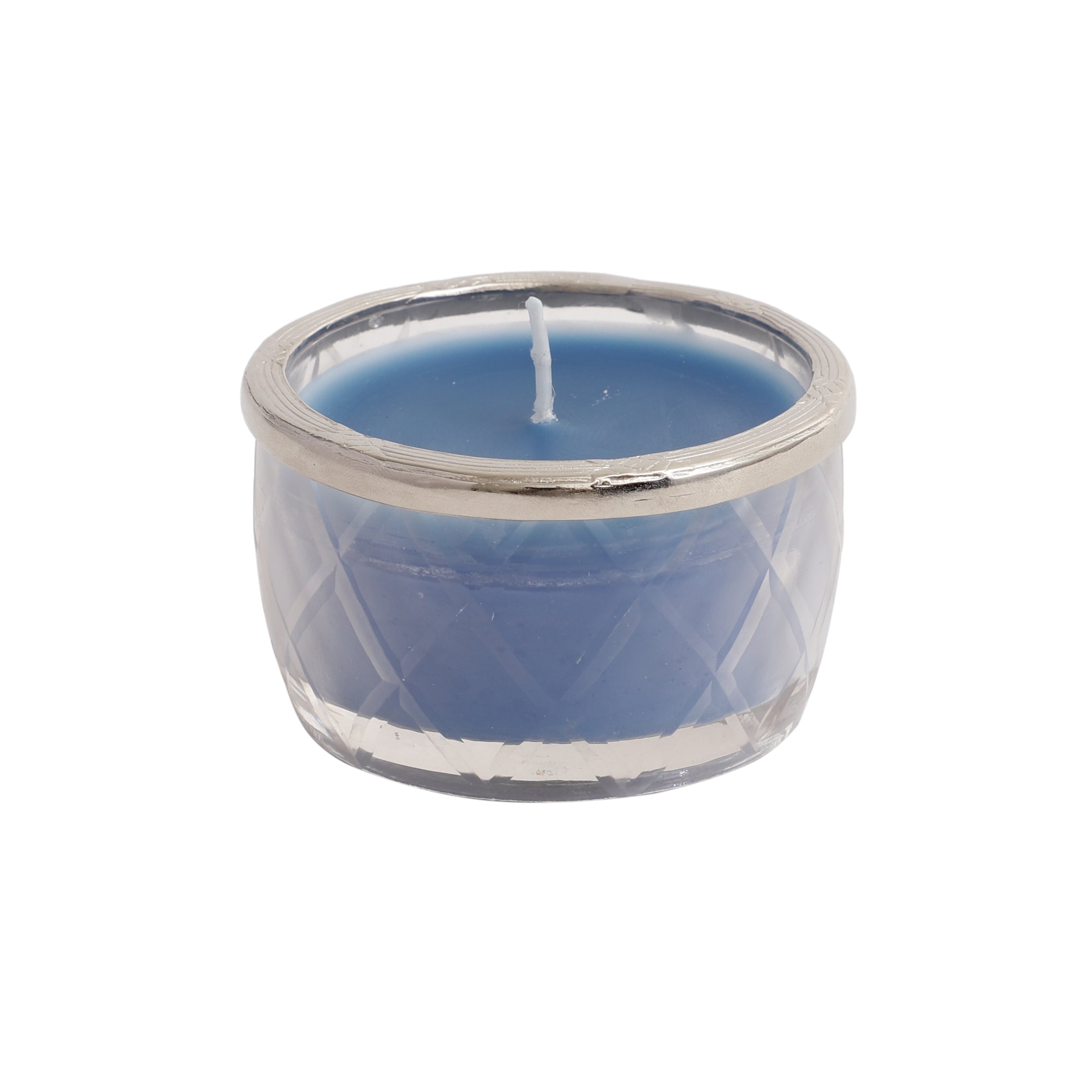 ocean breeze blue Scented candle jar with Silver ring