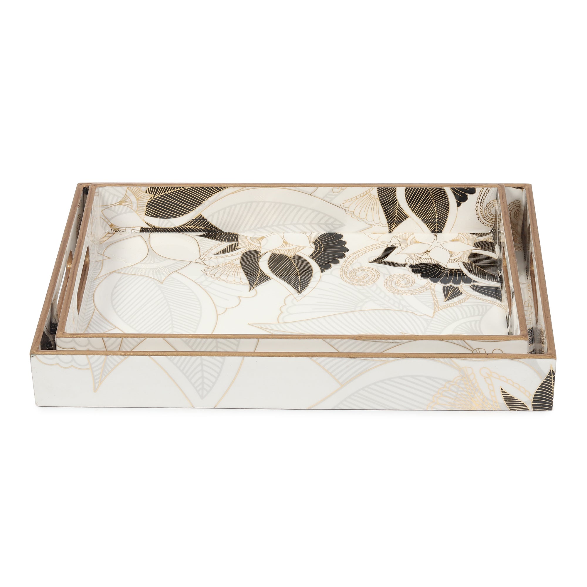 Ivory Noir Bloom Tray Set of 2