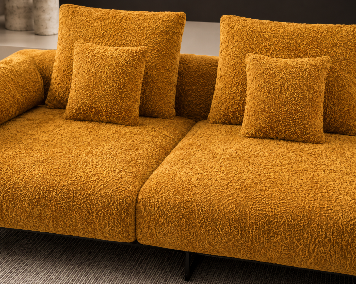 Modern Mustard Bouclé Sectional Sofa | Luxury Modular Fabric Sofa with Metal Legs | Contemporary Living Room Couch OUCH CART