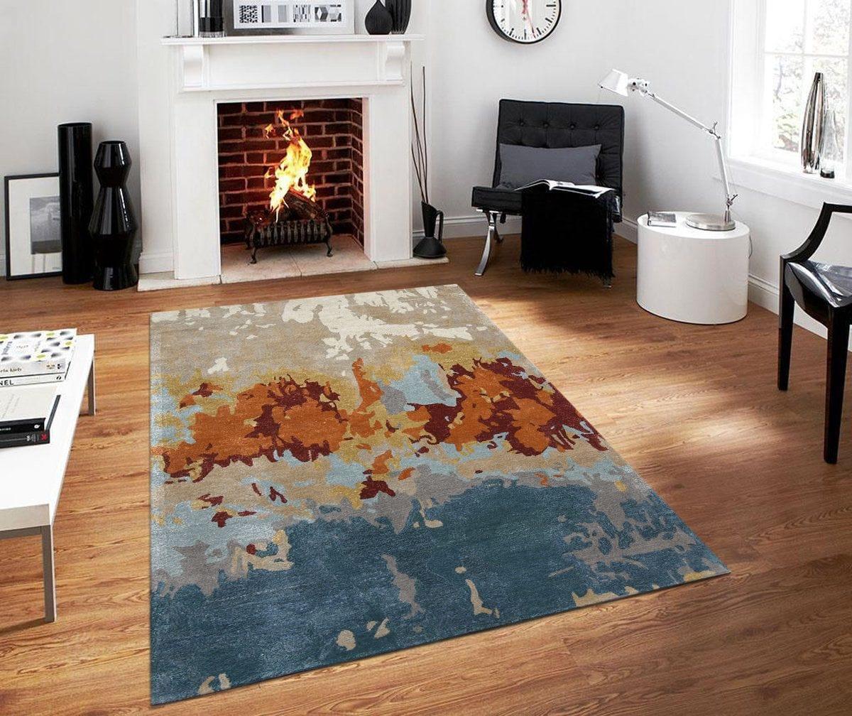 Orange Wool & Viscose Dream Scape 4x6 Feet Hand-Tufted Carpet - Rug - Ouch Cart