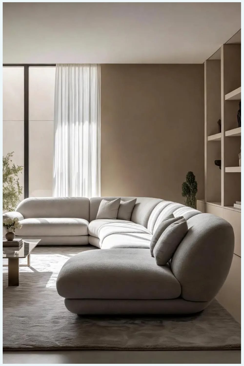 Modern Curved Sectional Sofa | Luxury Bouclé Upholstered L-Shaped Sofa Set | Contemporary Modular Corner Couch for Living Room