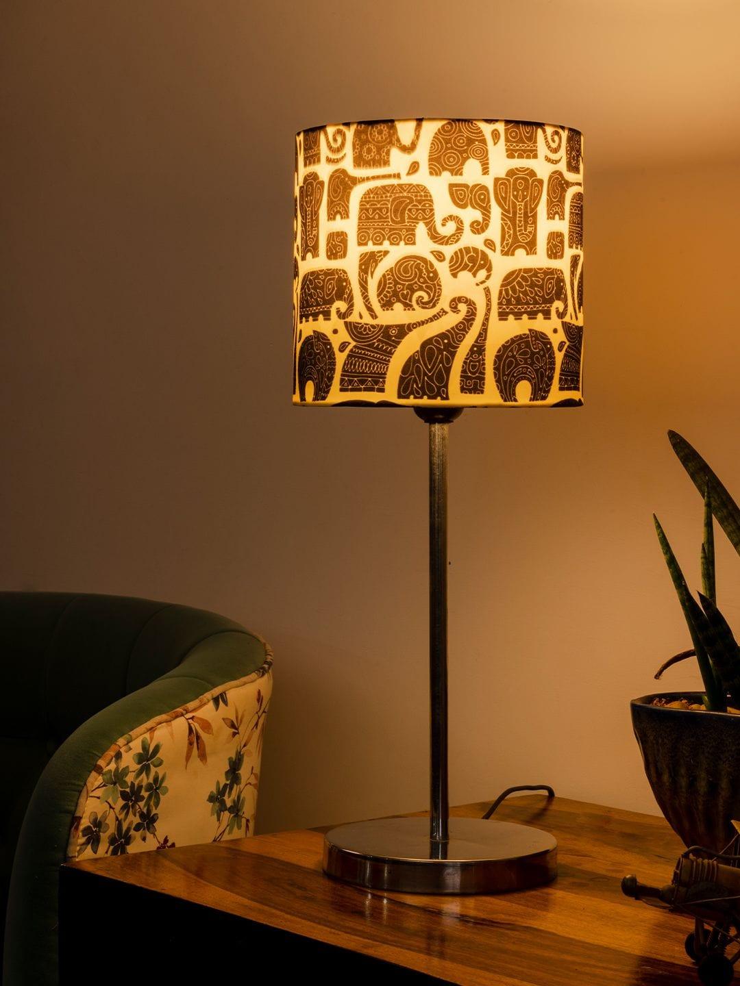 Metal Chrome Finish Lamp with Multicolor Black Elephant Shade - Ouch Cart