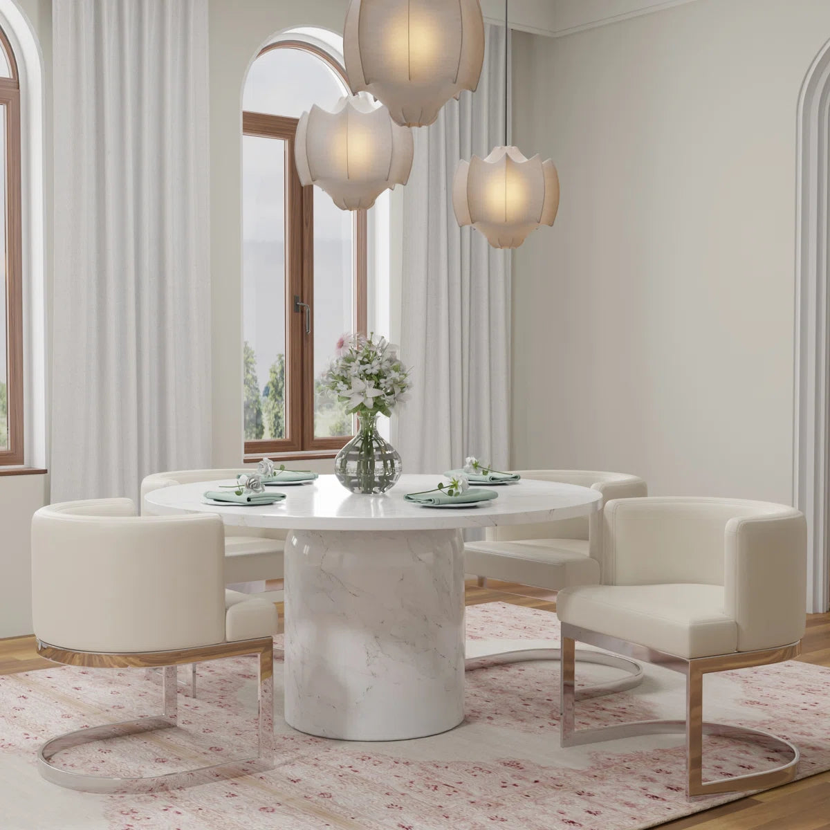 6-Piece Marble Dining Table Set - OUCH CART