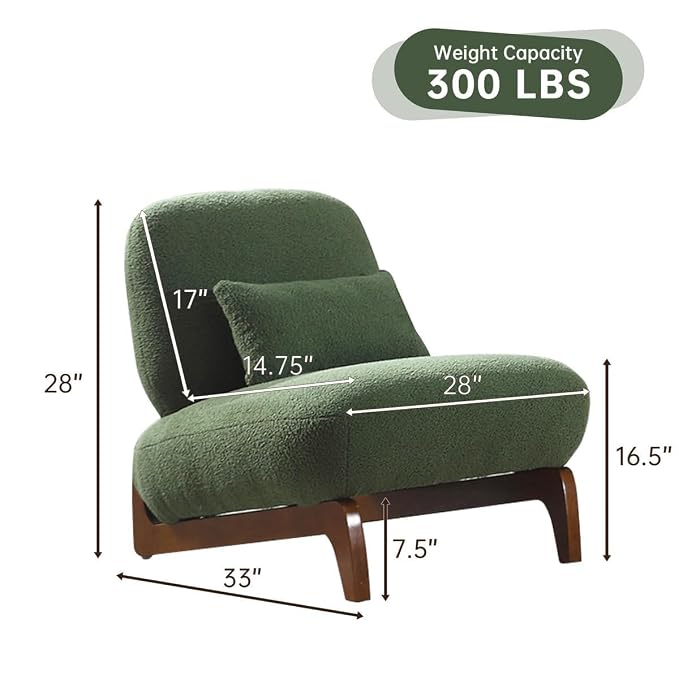 Ouch Cart Modern Green Upholstered Lounge Chair with Wooden Legs | Cozy Accent Chair OUCH CART