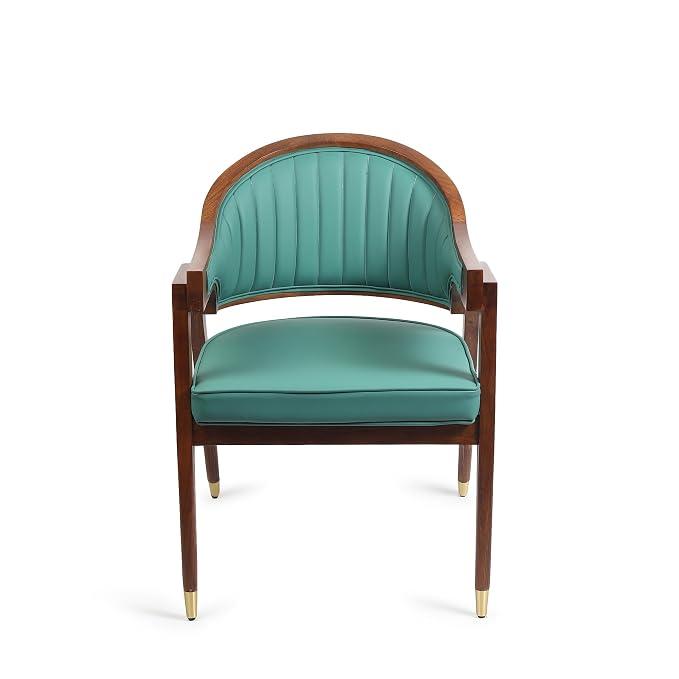 Brown & Emerald Green Acacia Wood Accent Chair