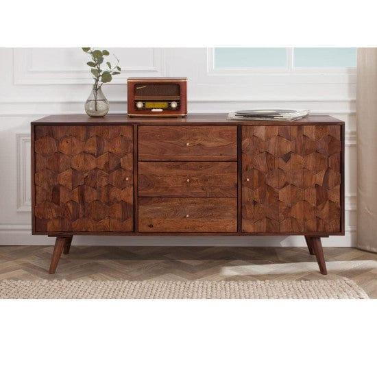 Sheesham Wood Geneva Sideboard with Three Drawer 145x40x75 CM (Honey Finish) - Ouch Cart