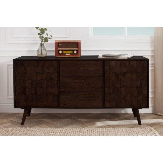 Sheesham Wood Geneva Sideboard with Three Drawer 145x40x75 CM (Walnut Finish) - Ouch Cart