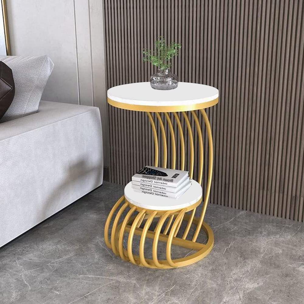 Accent Coffee Table Simple Modern Bedside Cabinet Small Round Table Faux Marble Top Metal Table Living Room Sofa