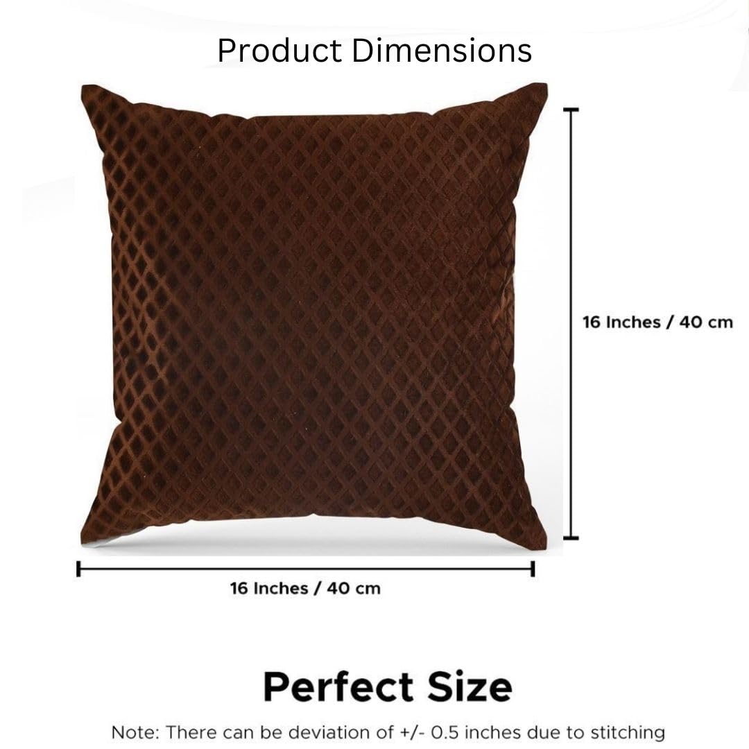 Brown Diamond Quilted Velvet Cushion Covers, 16 x 16 Inch, Set of 5 OUCH CART