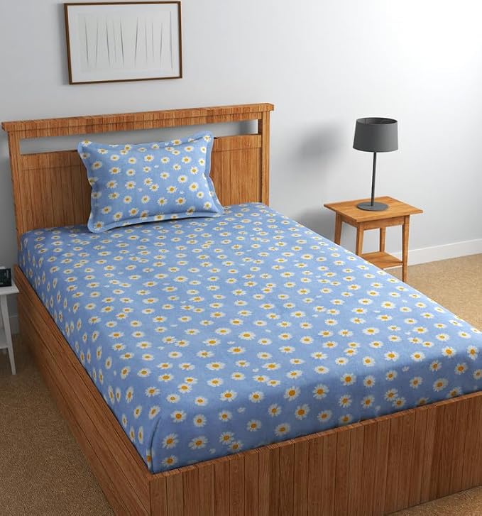Purple Cotton Single Bedsheet with 1 Pillow Cover | 90 × 60 Inch Flat Sheet for Summer OUCH CART