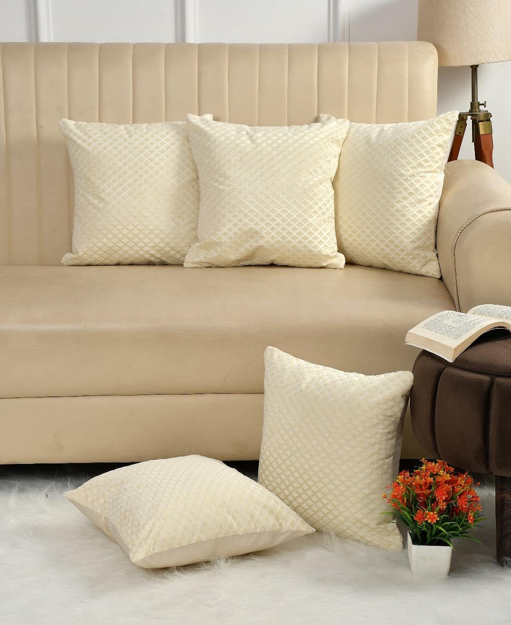 Brown Diamond Quilted Velvet Cushion Covers, 16 x 16 Inch, Set of 5 OUCH CART