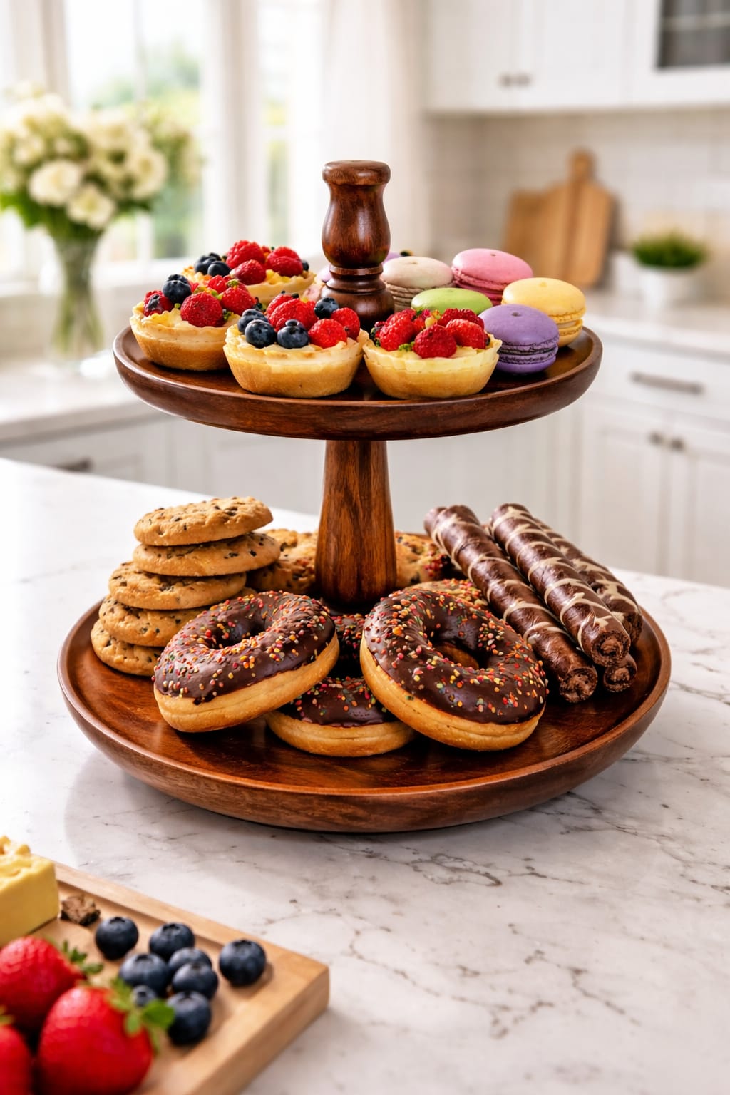 Sheesham Wood 2-Tier Cake Stand – Rustic Wooden Dessert & Cupcake Display for Table Decor OUCH CART