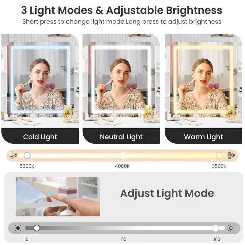 Large 62" White Vanity Table with 22" LED Lighted Mirror, Power Outlet & 4 Storage Drawers – Perfect Bedroom Makeup Desk