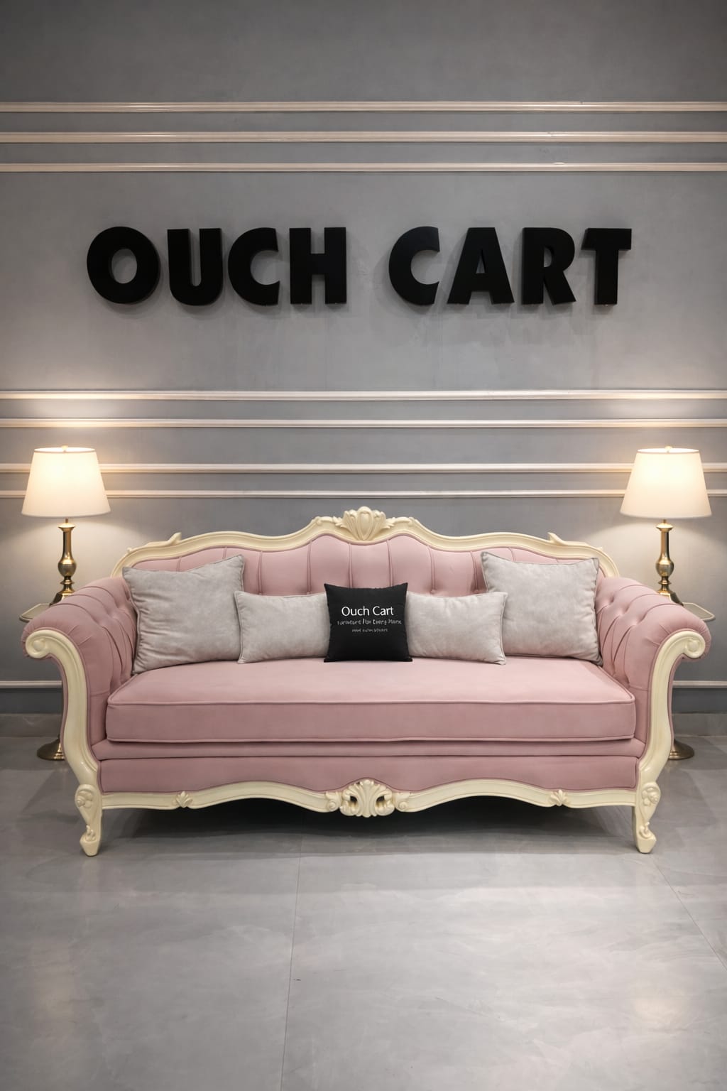 French-style carved pink sofa