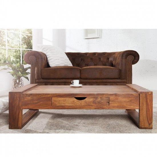 Riverton Solid Sheesham Wood Coffee table with drawer in Honey Finish - Ouch Cart
