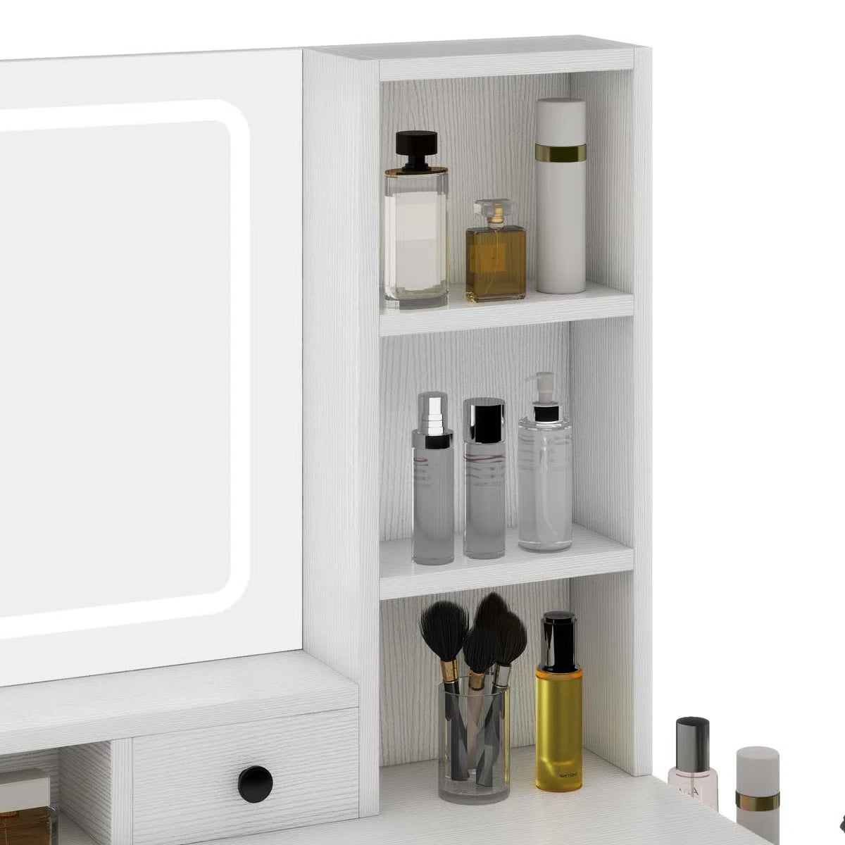 66" Lighted Makeup Vanity Table with LED Mirror, 10 Drawers and RGB Color Lights
