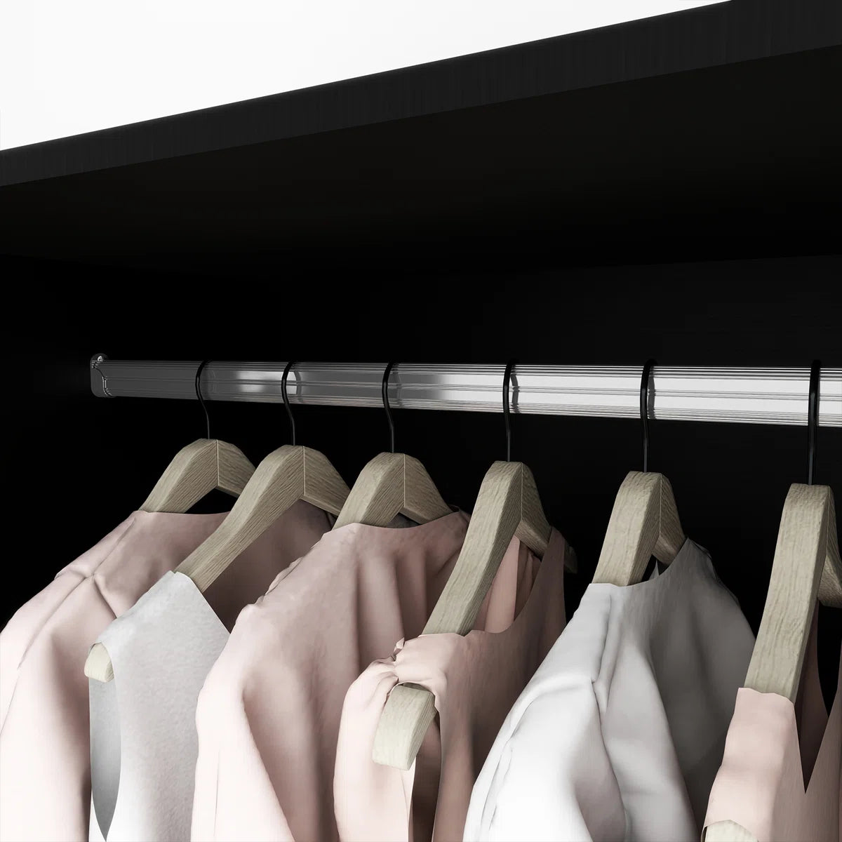Elegant 2-Piece Solid Wood Armoire Wardrobe Black Freestanding Mirror Door-OUCH CART | Wardrobe