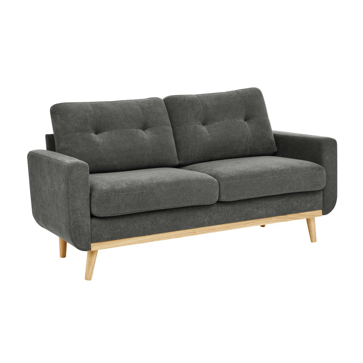 Wide Mid-Century Modern Upholstered Tufted Loveseat Sofa With Wooden Legs