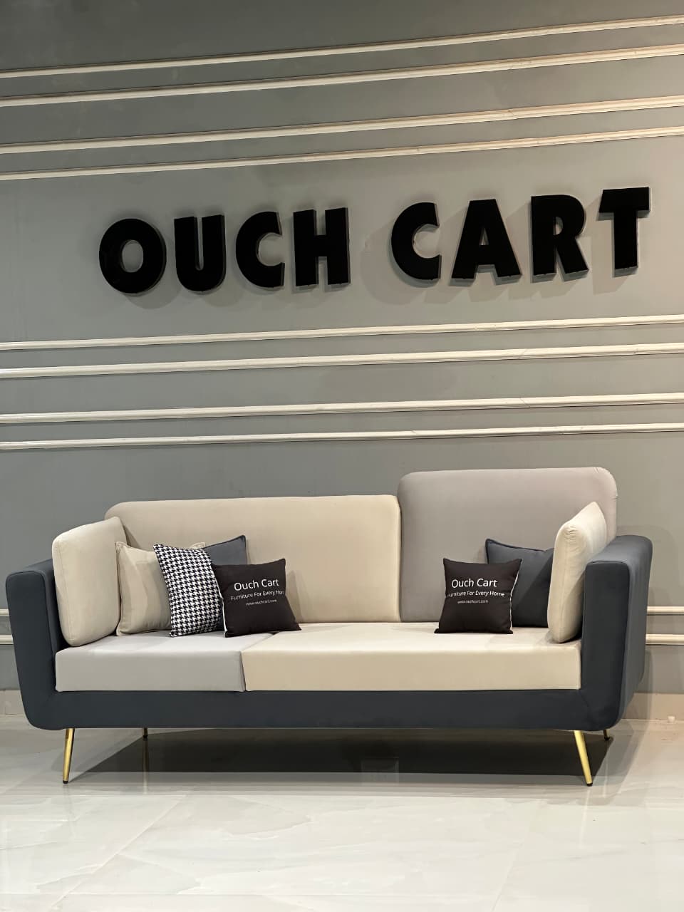 Luxurious Velvet Upholstered 3-Seater Sofa OUCH CART