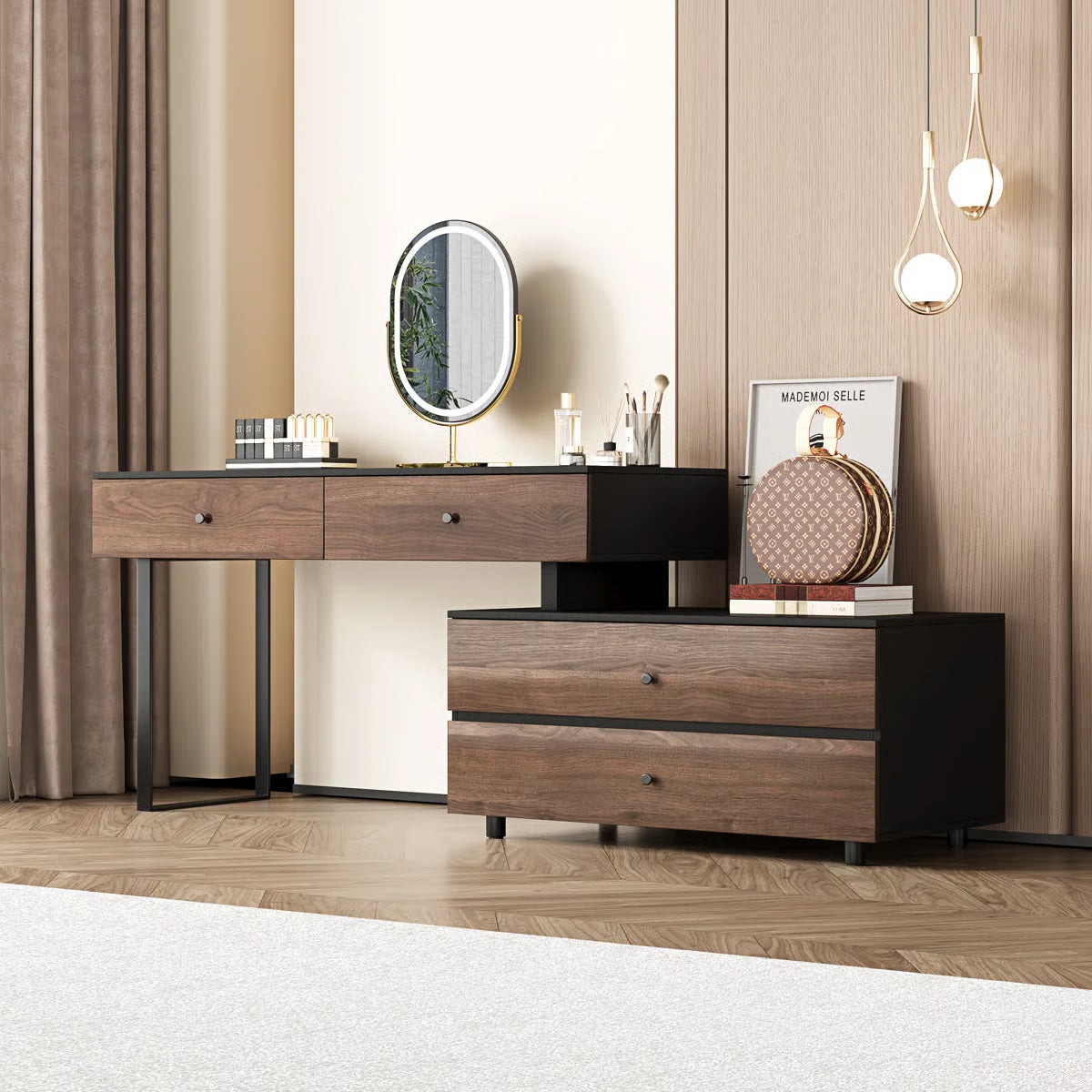 68.9‘’ Extended Desk Makeup Vanity Table With 4 Storage Drawers-OUCH CART | Dressing table