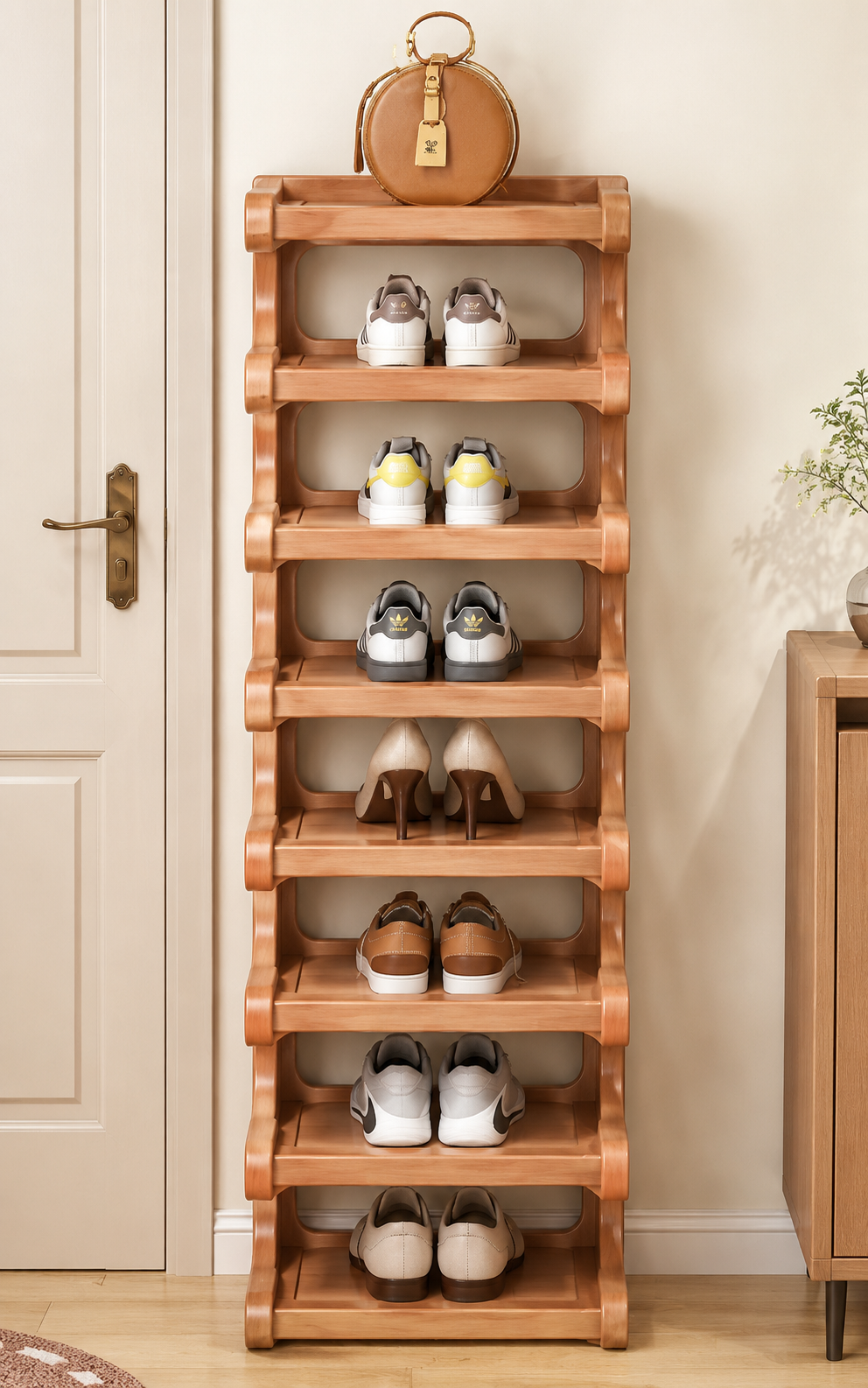 Wooden Vertical Shoe Rack | Multi-Tier Space Saving Shoe Storage Organizer | Slim Shoe Stand for Entryway, Bedroom, Hallway & Living Room