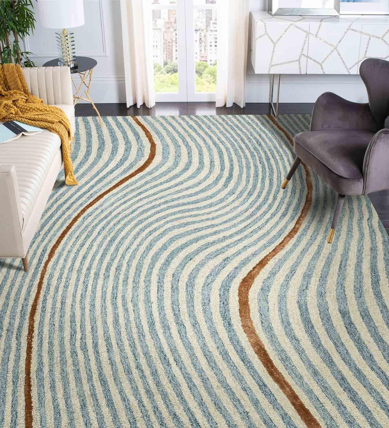 IVORY Wool & Viscose Canyan 8x10 Feet Hand-Tufted Carpet - Rug - Ouch Cart