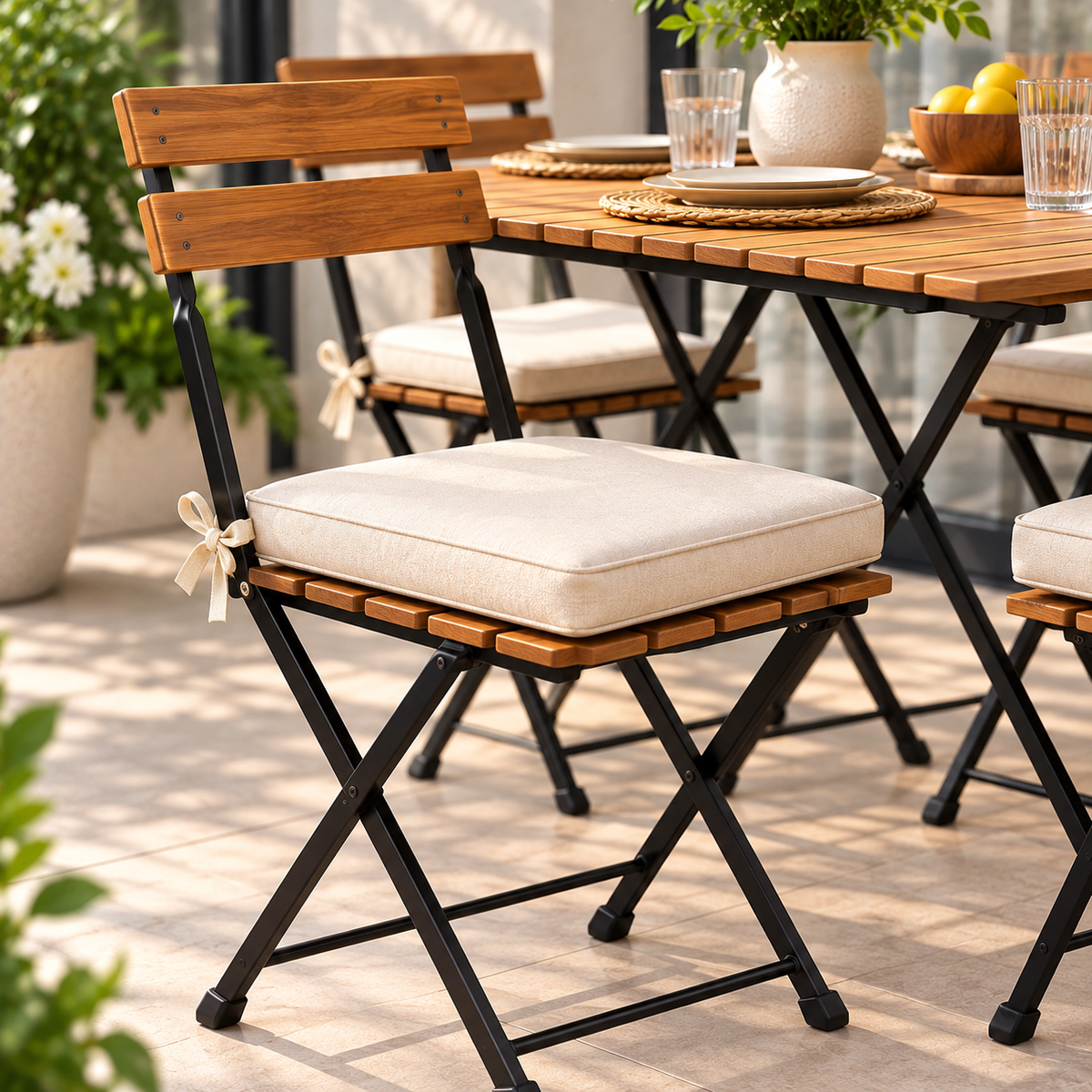 6 Seater Wooden Dining Table Set with Folding Chairs