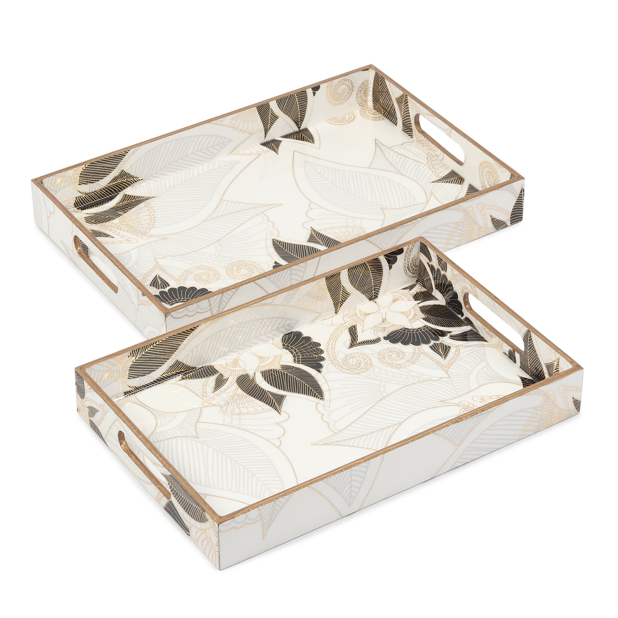 Ivory Noir Bloom Tray Set of 2