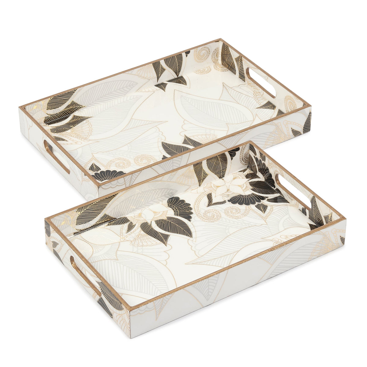 Ivory Noir Bloom Tray Set of 2 M.M.I. OVERSEAS