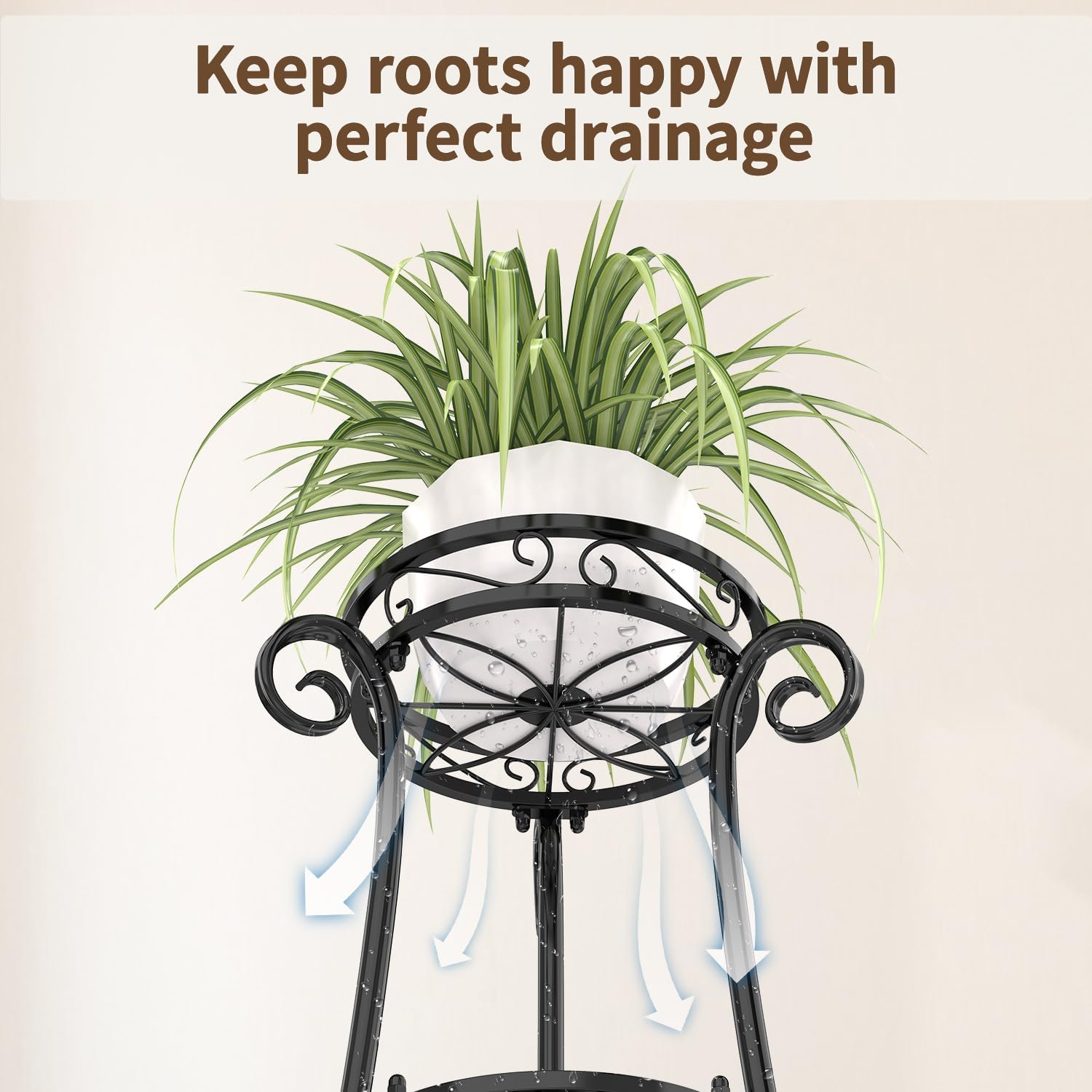 Ouch Cart 3 Tier Black Metal Plant Stand for Multiple Large Planters Indoor Outdoor Organizer, Heavy Duty Tall Flower Stand for Corner Patio Bathroom Office, Modern Sturdy Vertical Iron Rack
