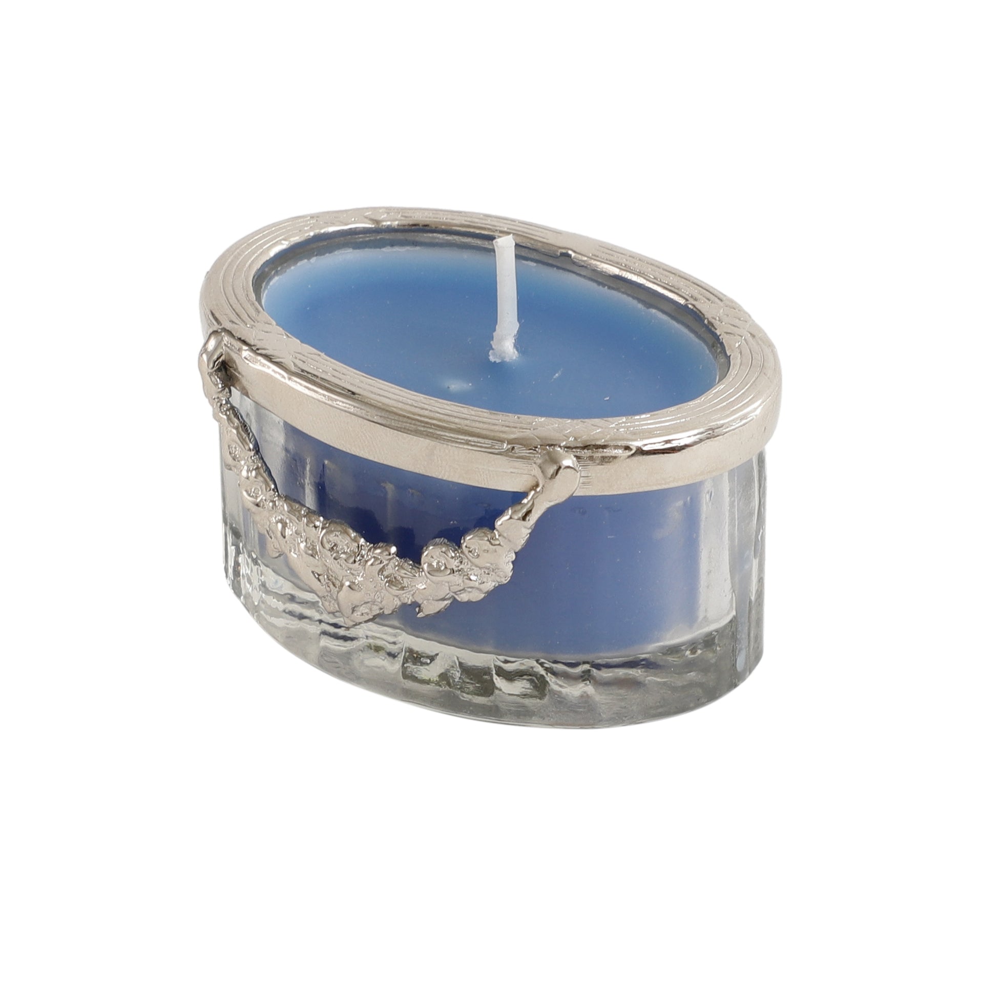 ocean breeze blue Scented candle jar with Silver ring
