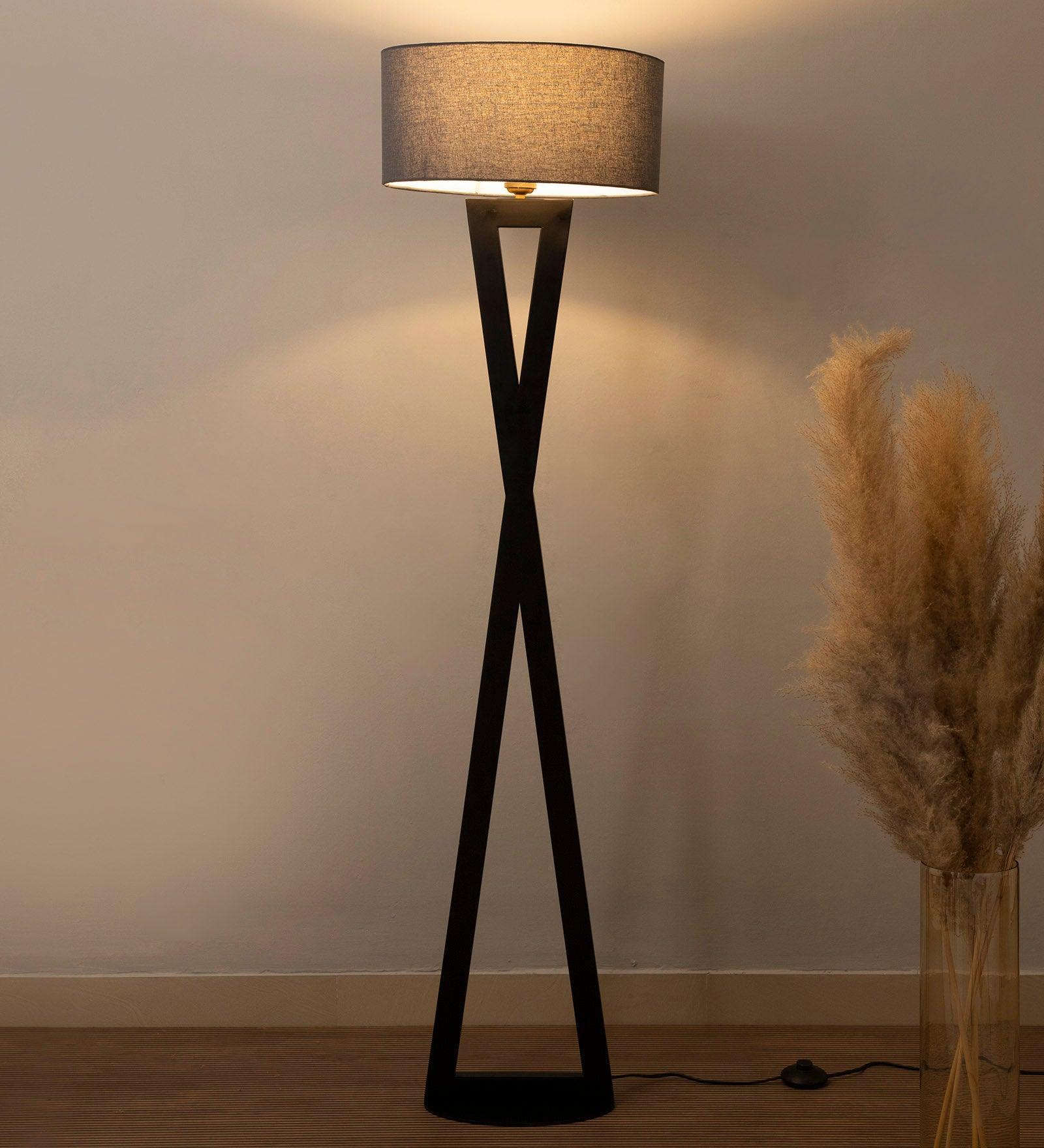 Hamptons Grey Metal Shade Club Floor Lamp with Metal Base - Ouch Cart
